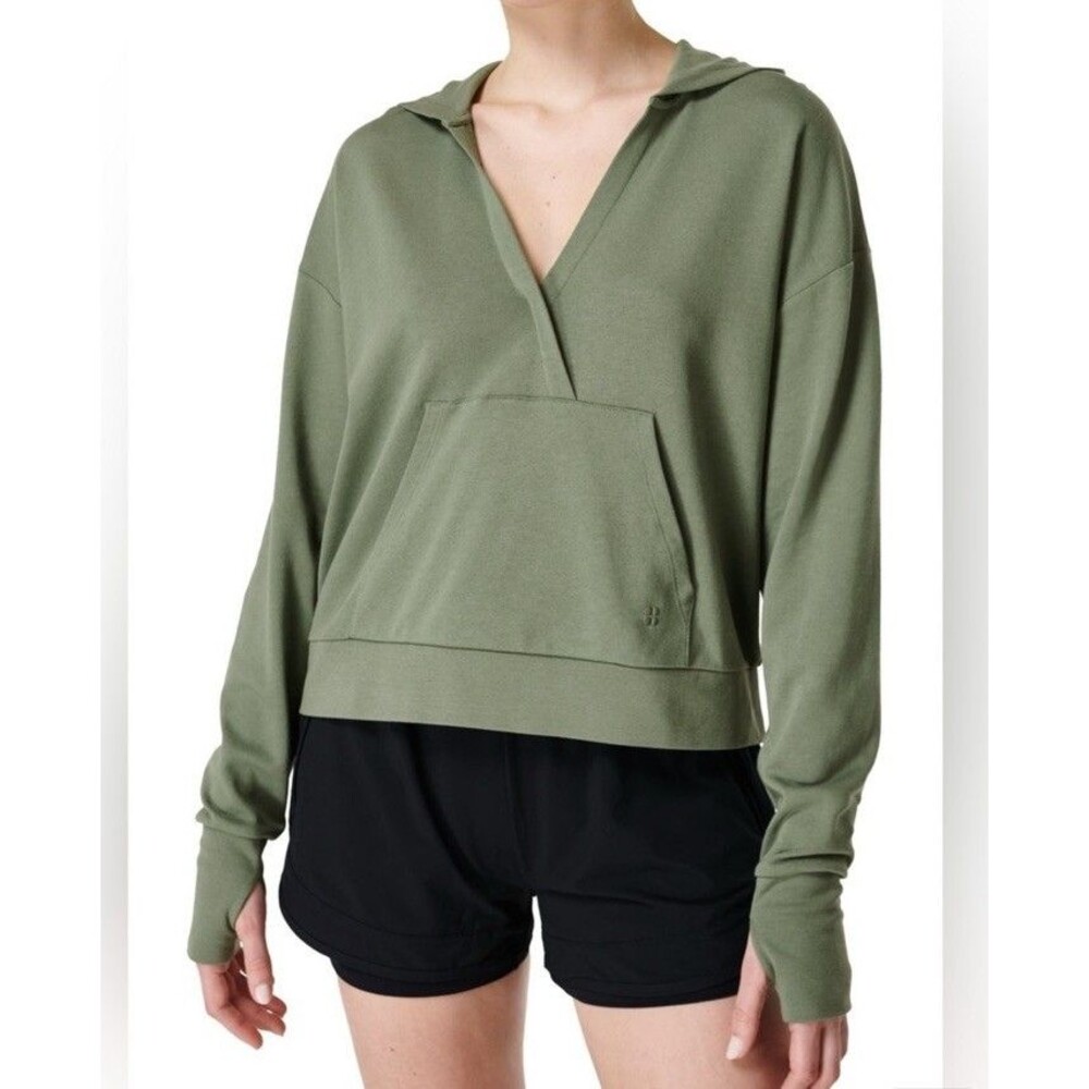 Sweaty Betty Hoodie Women Small Green Winter Moss Outdoor Yoga Lounge Gym Comfy